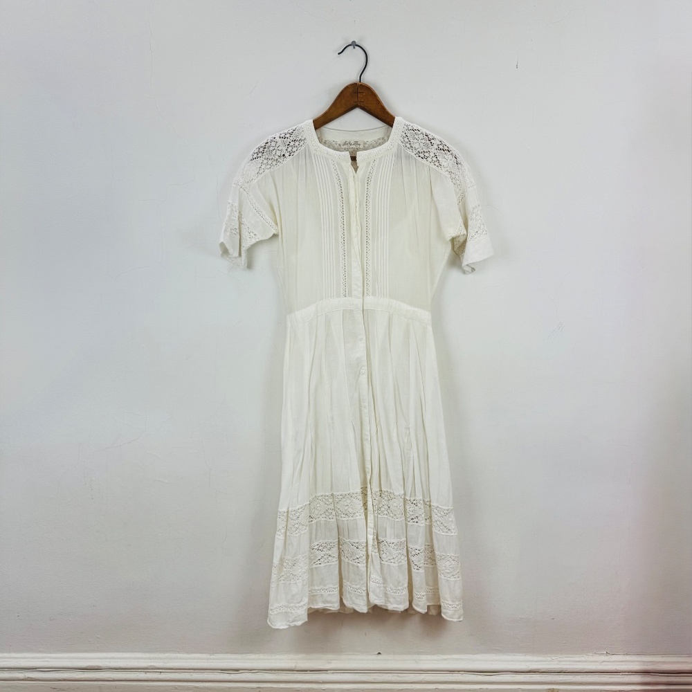 Loveshackfancy white cotton dress with crochet panels